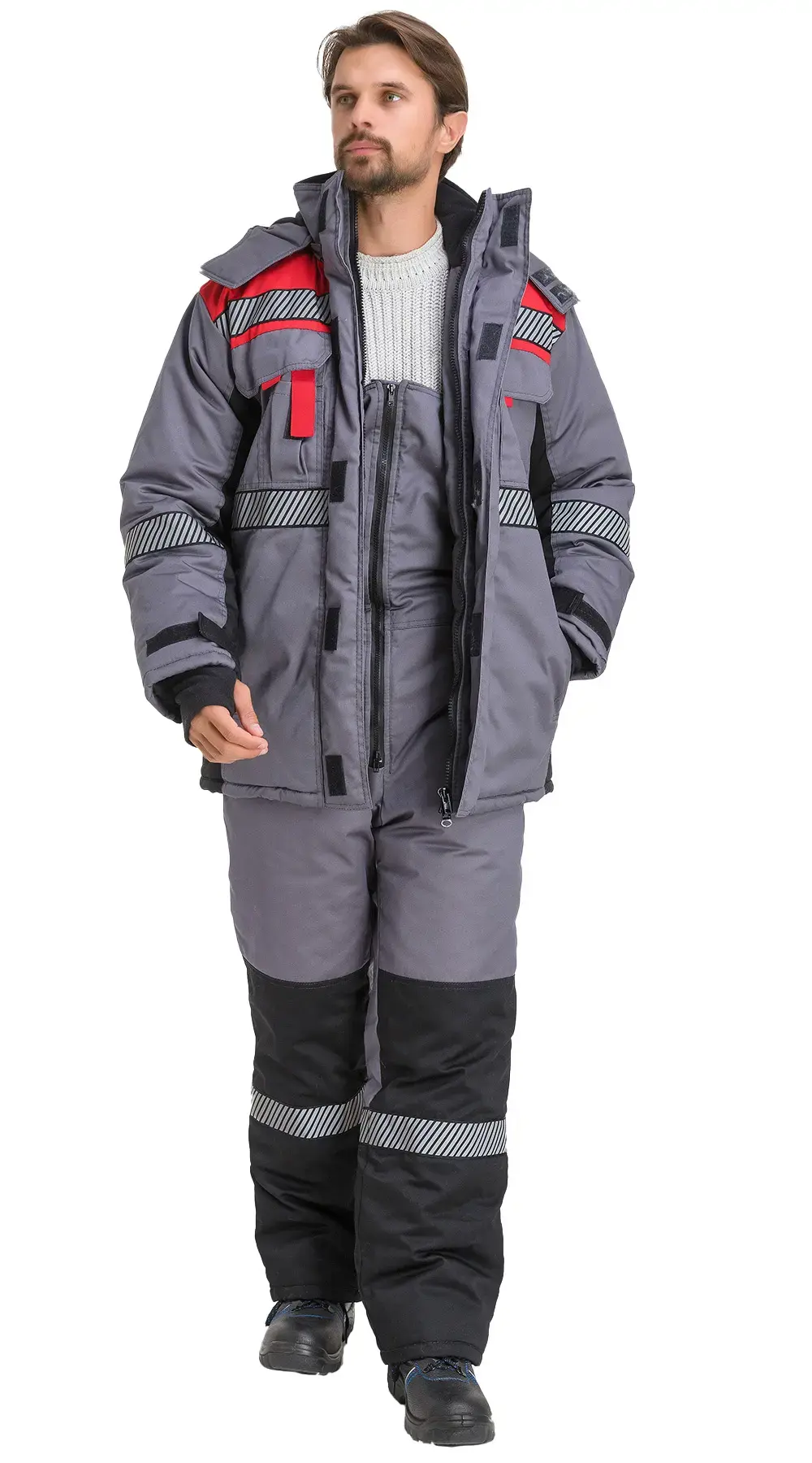 Куртка рабочая мужская зимняя утепленная RONTA KR581 с СОП темно-серая, красная, черная