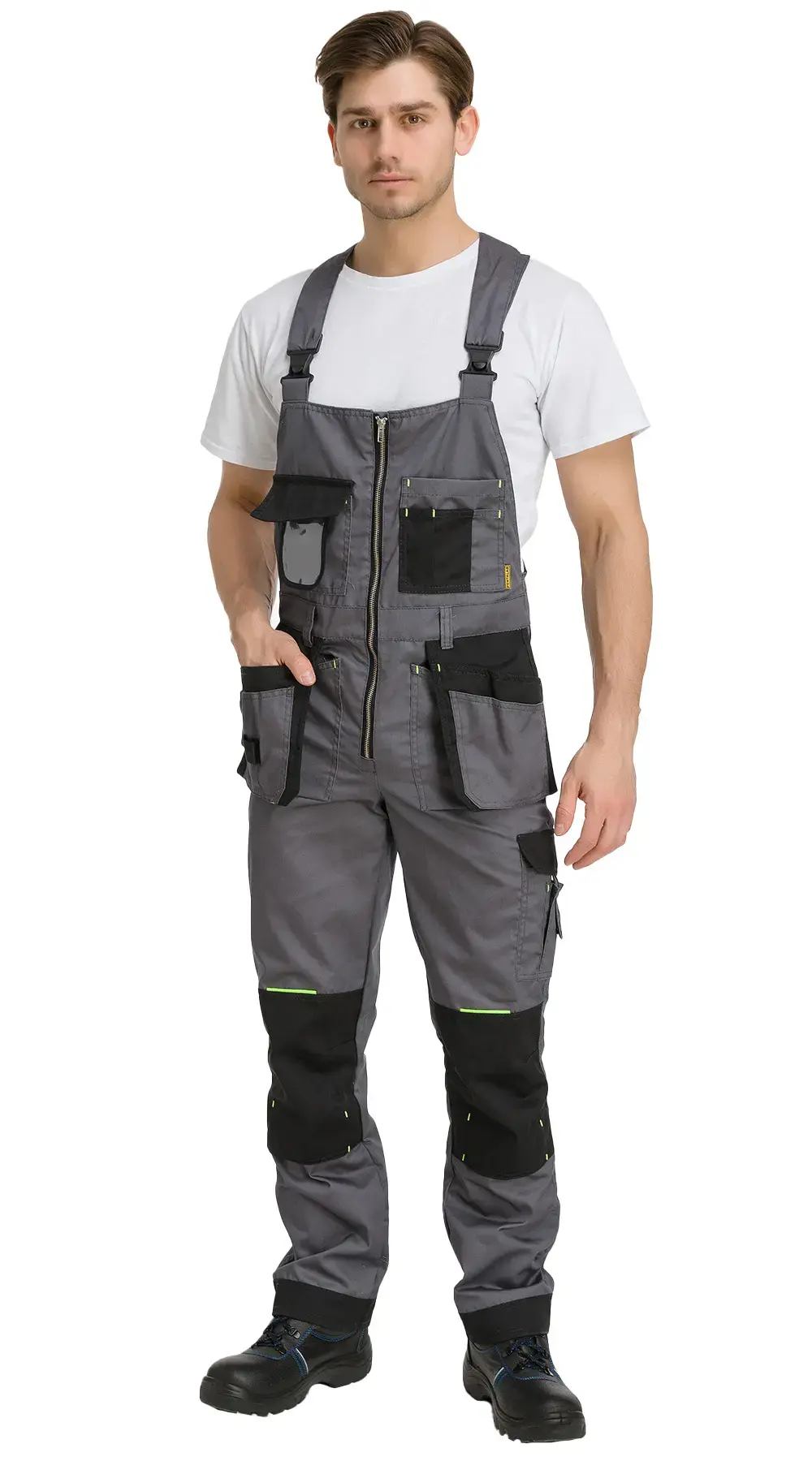 Костюм рабочий мужской летний RONTA KS810 с полукомбинезоном темно-серый, черный, лаймовый