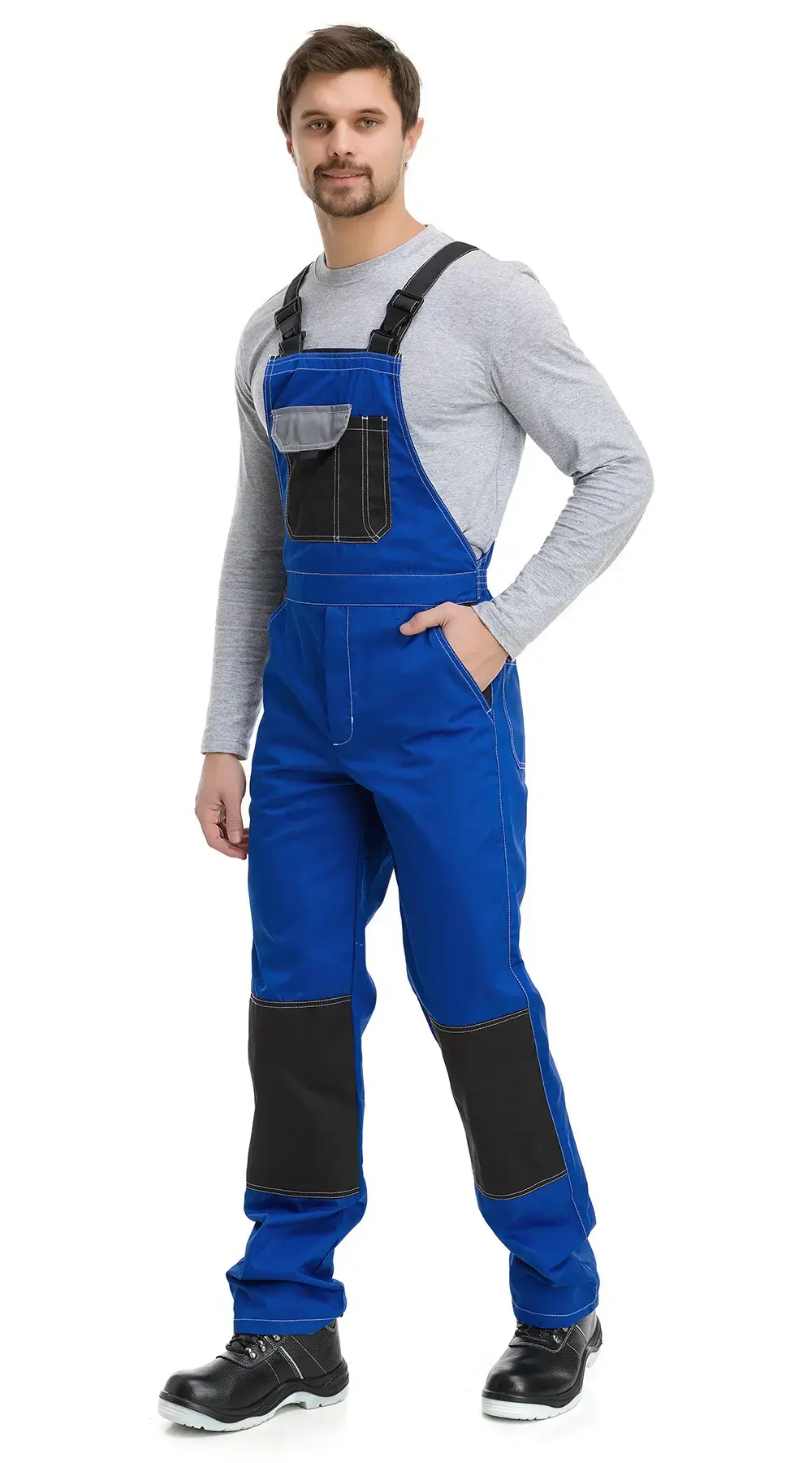 Костюм рабочий мужской летний RONTA KS212 с полукомбинезоном васильковый, серый, черный