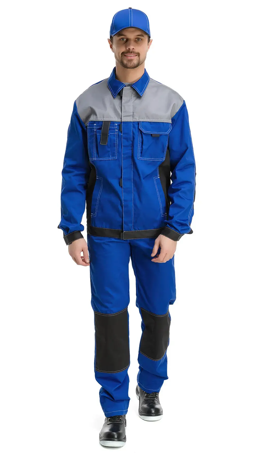 Костюм рабочий мужской летний RONTA KS212 с полукомбинезоном васильковый, серый, черный