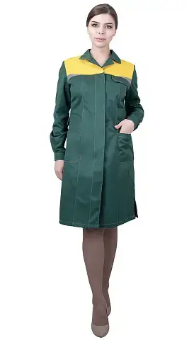Халат рабочий женский летний RONTA HL9 темно-зеленый, желтый