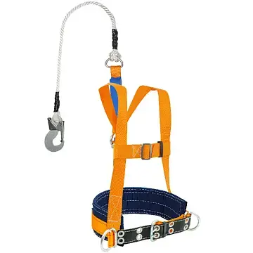 Пояс предохранительный строительный с наплечными лямками, строп канат с амортизатором Пояс предохранительный строительный с наплечными лямками, строп канат с амортизатором