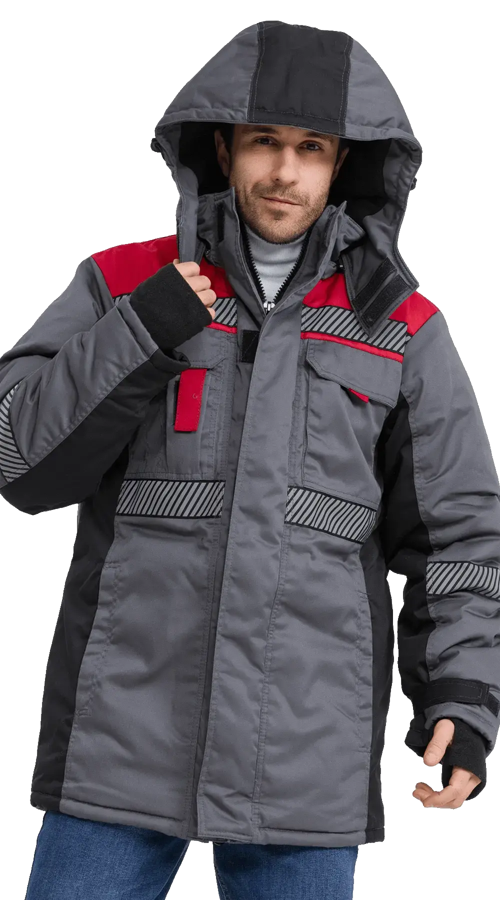 Куртка рабочая мужская зимняя утепленная RONTA KR585 с СОП темно-серая, черная, красная