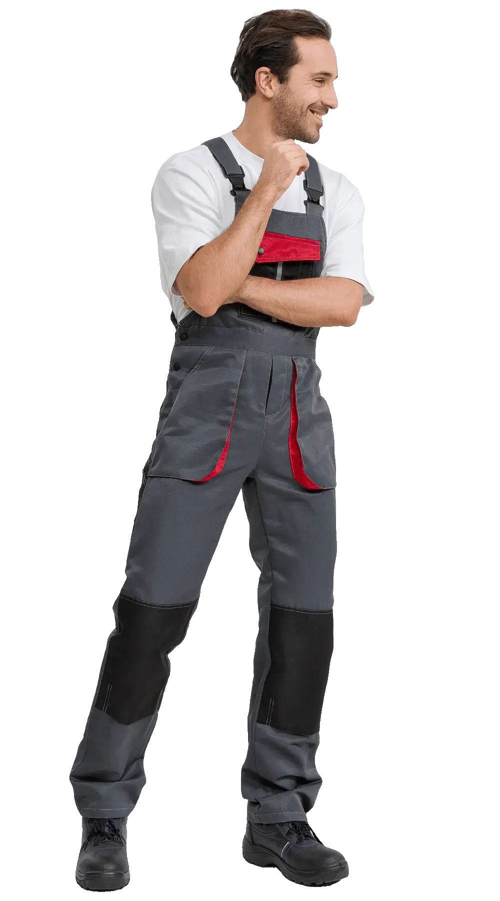 Полукомбинезон рабочий мужской летний RONTA PL818 темно-серый, черный, красный