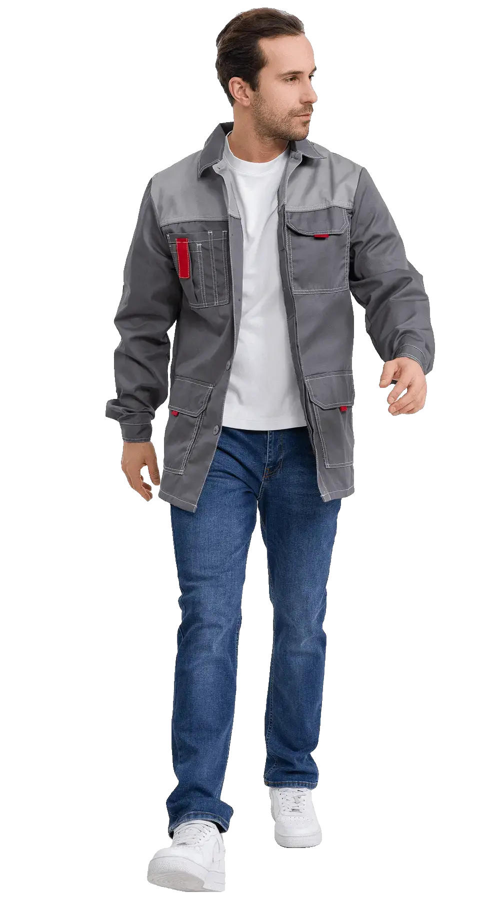Куртка рабочая мужская летняя RONTA KR3090 темно-серый, светло-серый, красный