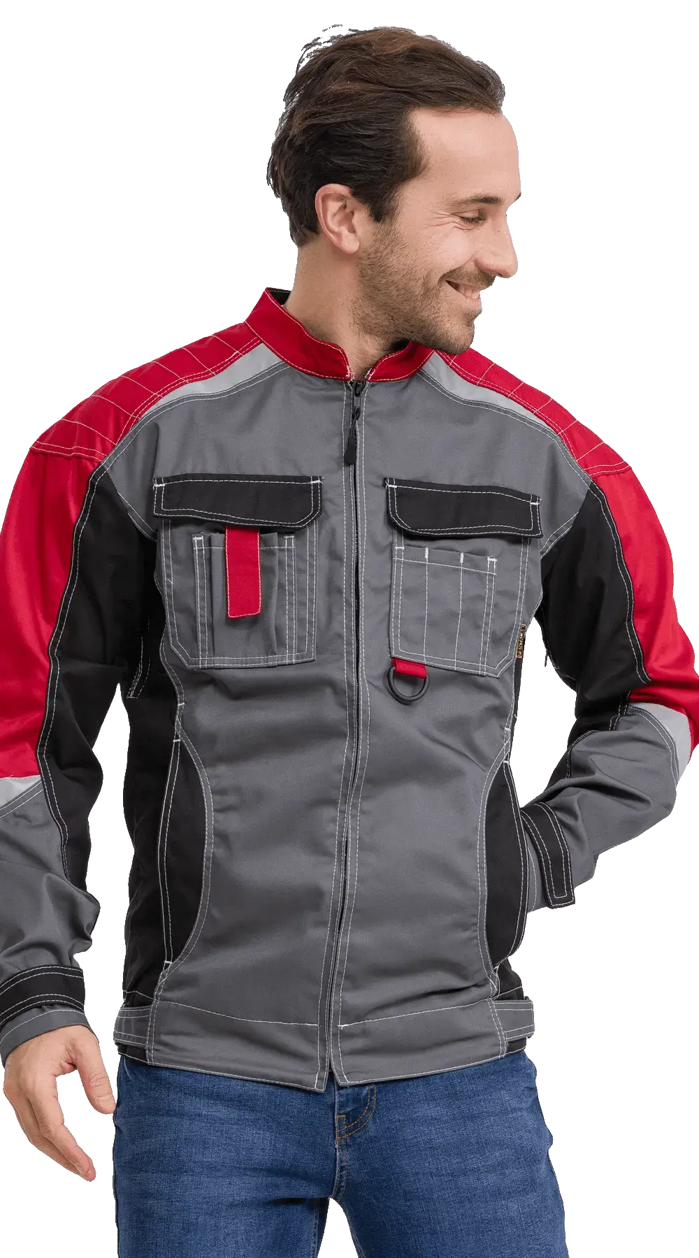 Куртка рабочая мужская летняя RONTA KR206 темно-серый, черный, красный