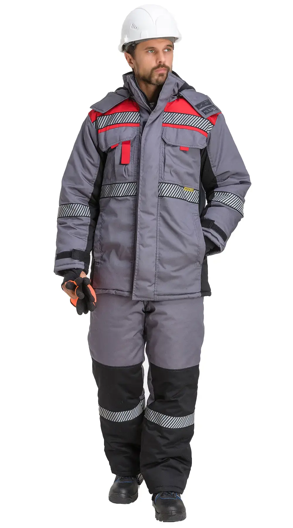 Костюм рабочий мужской утепленный зимний RONTA KS581 с СОП темно-серый, красный, черный