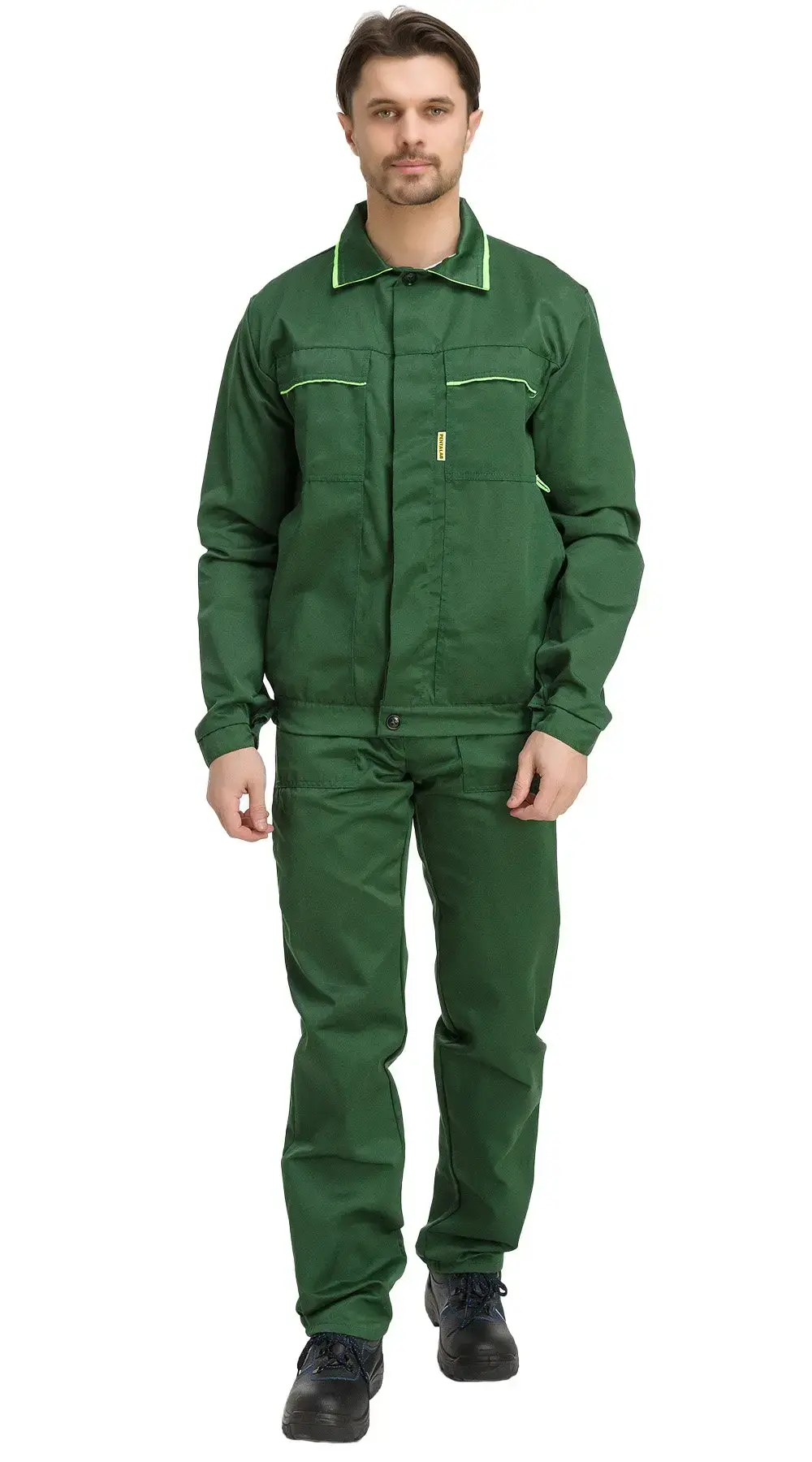 Костюм рабочий мужской летний RONTA KS622 с полукомбинезоном темно-зеленый, лаймовый