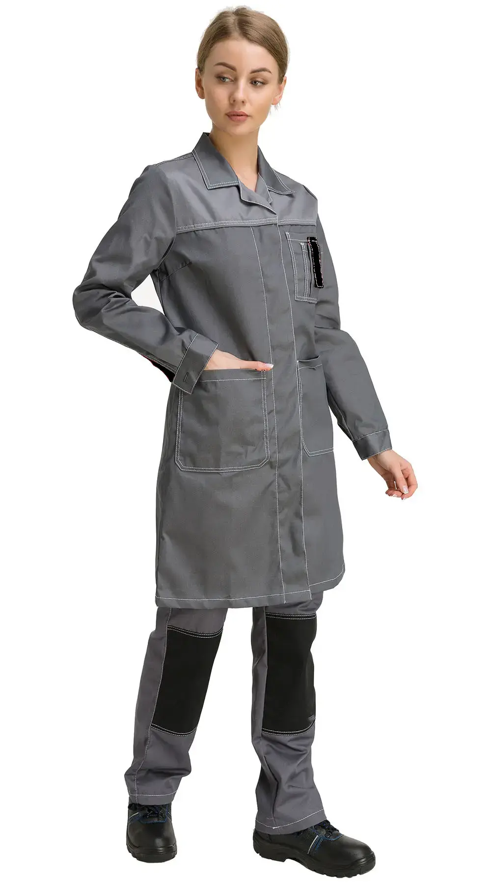 Халат рабочий женский летний RONTA HL101 темно-серый, светло-серый