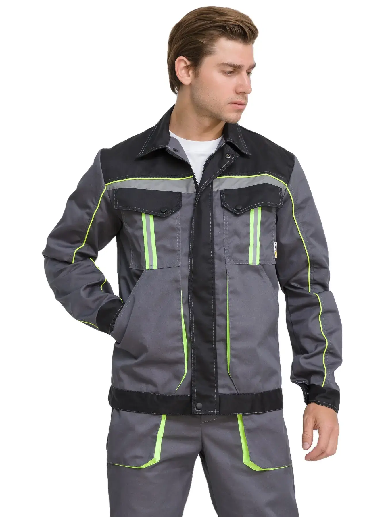Костюм рабочий мужской летний RONTA KS806 с брюками темно-серый, черный, лаймовый
