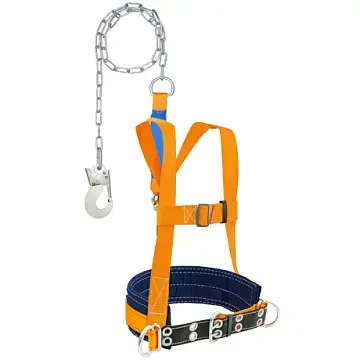 Пояс предохранительный строительный с наплечными лямками, строп цепь с амортизатором Пояс предохранительный строительный с наплечными лямками, строп цепь с амортизатором