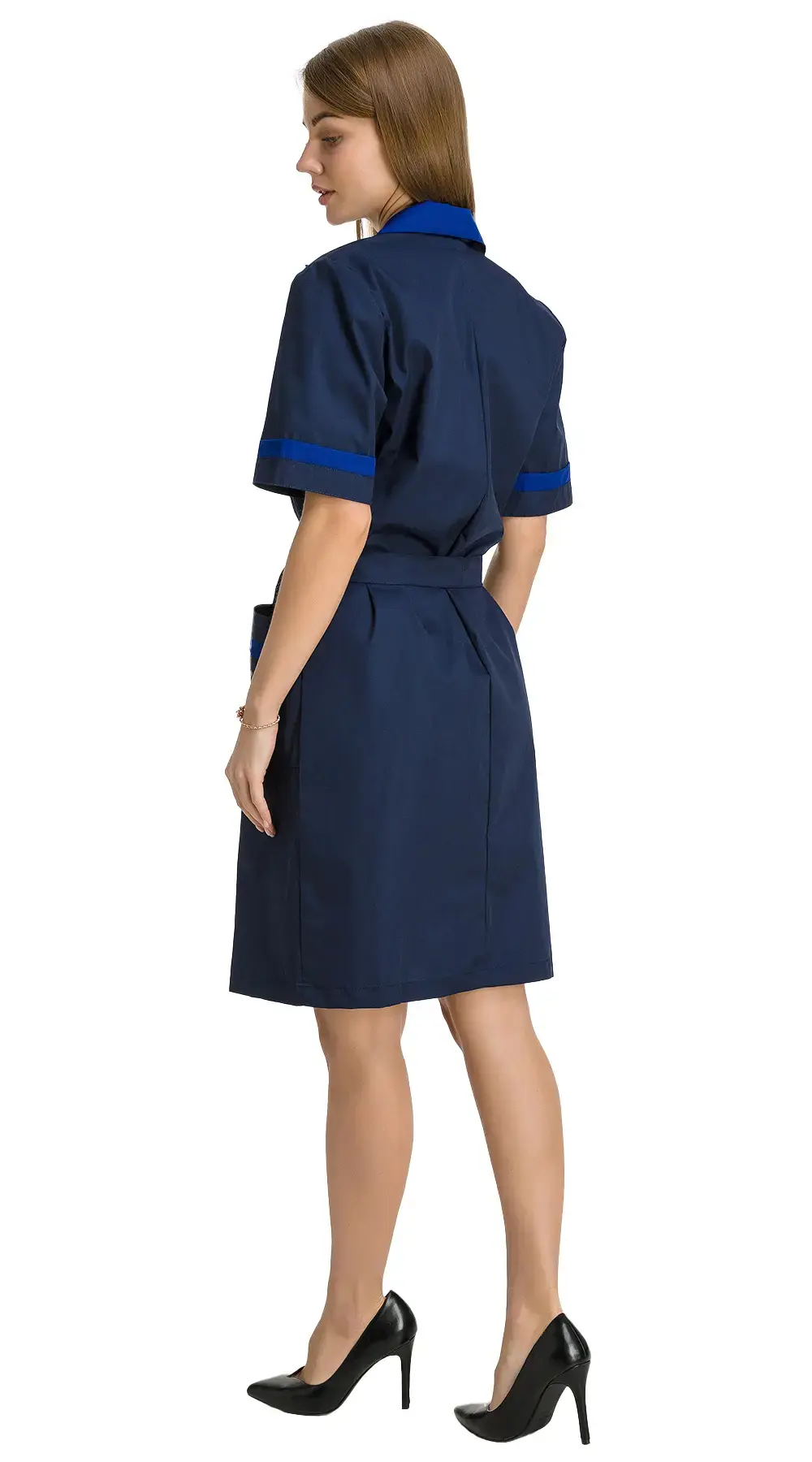 Халат рабочий женский летний RONTA HL508 темно-синий, васильковый