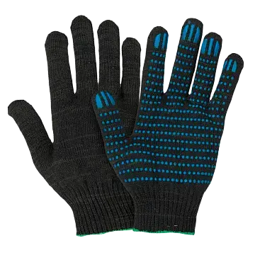 Перчатки трикотажные 6-ти нитка черные с ПВХ (точка) Перчатки трикотажные 6-ти нитка черные с ПВХ (точка)