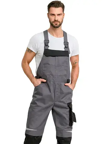 Полукомбинезон рабочий мужской летний RONTA PL210 темно-серый, черный