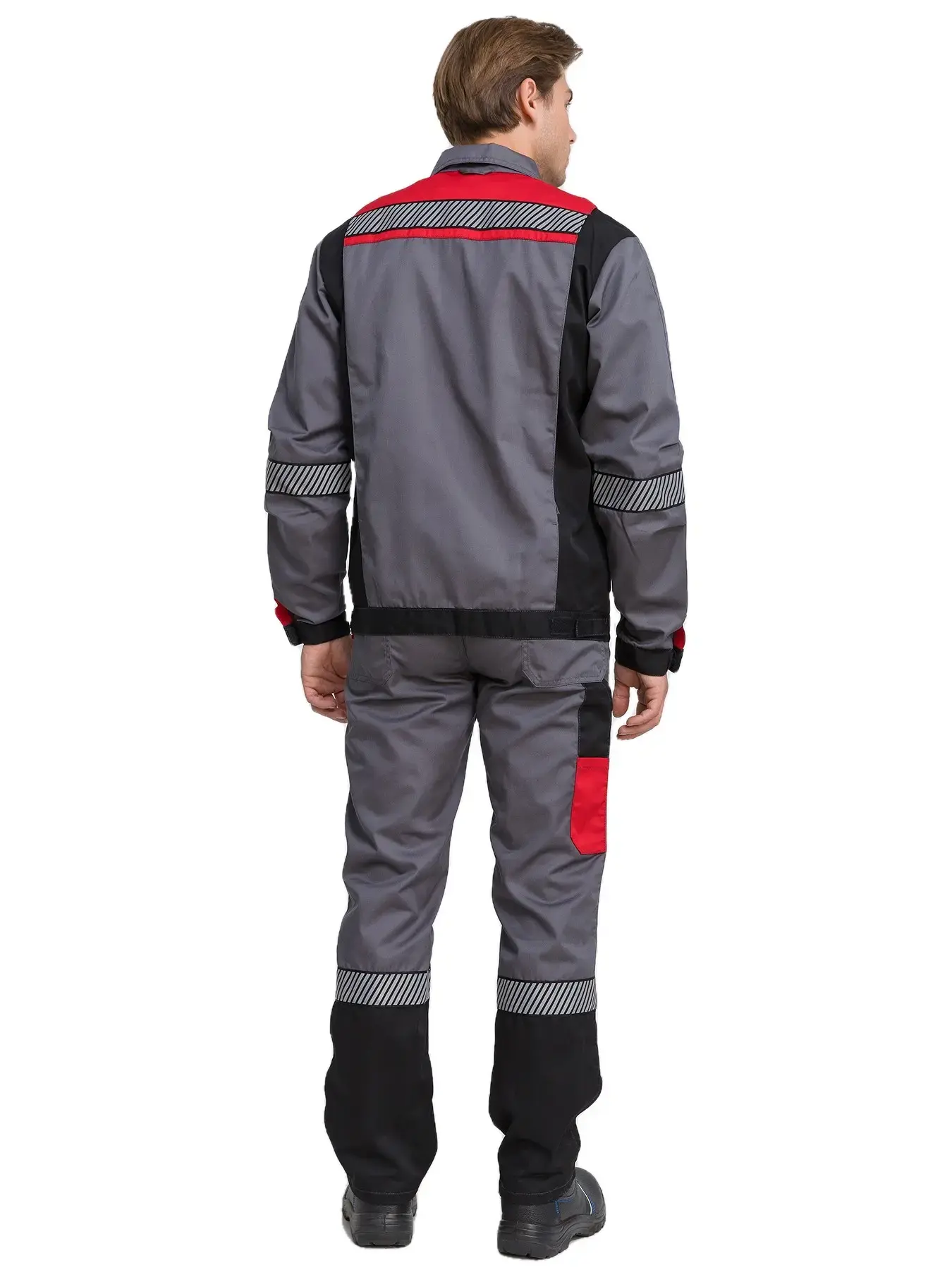 Костюм рабочий мужской летний RONTA KS262 с полукомбинезоном темно-серый, красный, черный