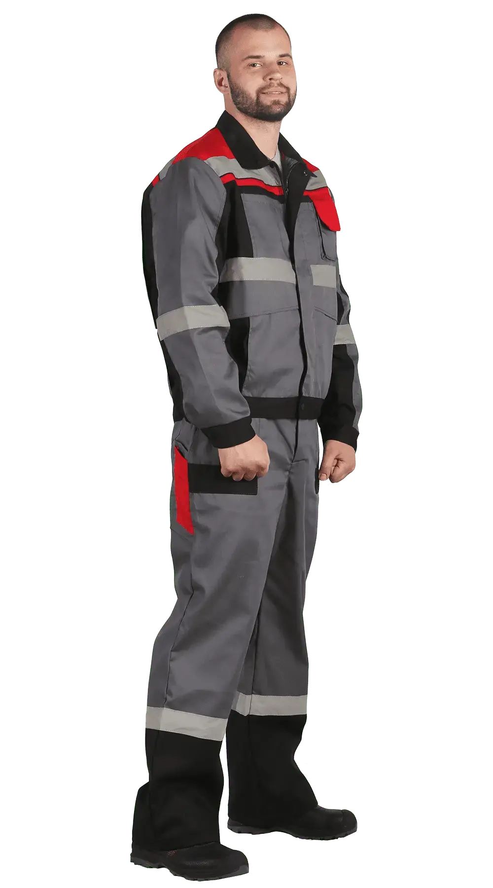 Костюм рабочий мужской летний RONTA KSVIVAT с брюками светло-серый, черный, красный