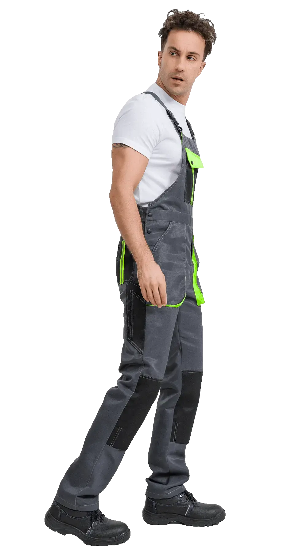 Полукомбинезон рабочий мужской летний RONTA PL818 темно-серый, черный, лаймовый
