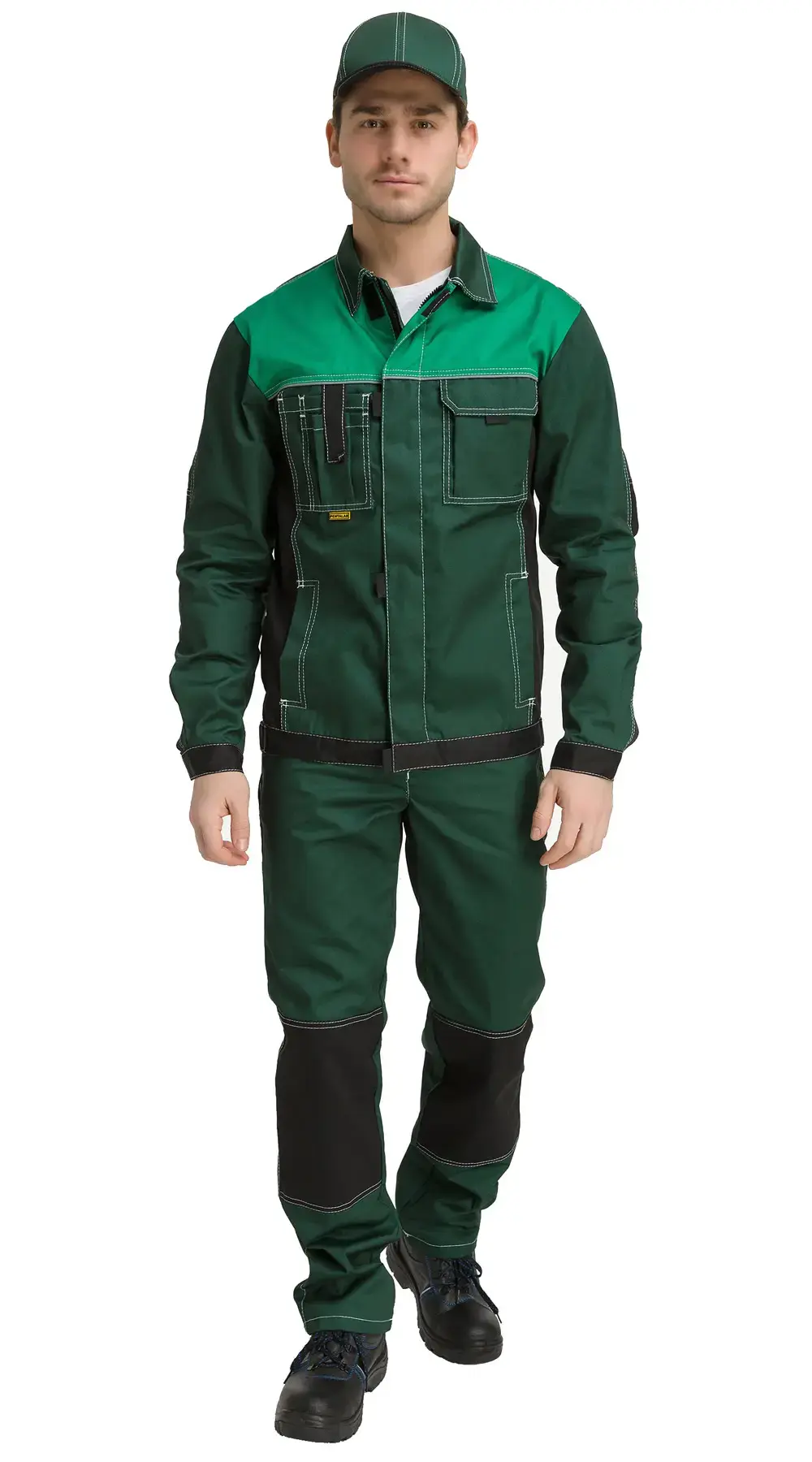 Костюм рабочий мужской летний RONTA KS212 с полукомбинезоном темно-зеленый, светло-зеленый, черный