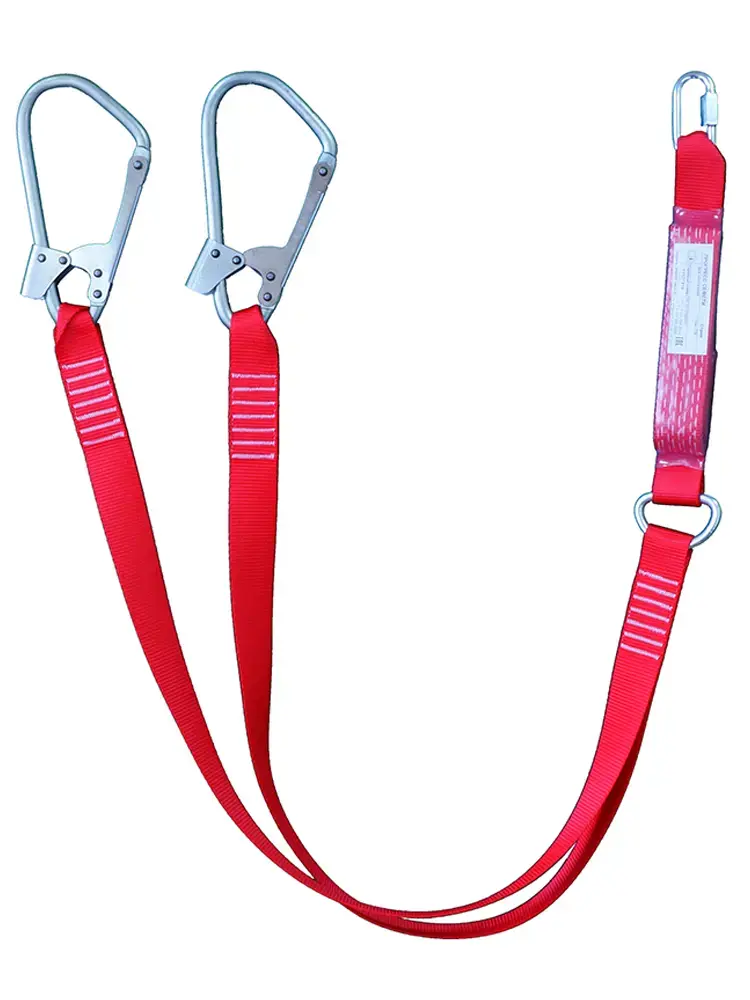 Двойной строп из ленты с амортизатором,с 2-мя большими монтажным и соединительным карабином