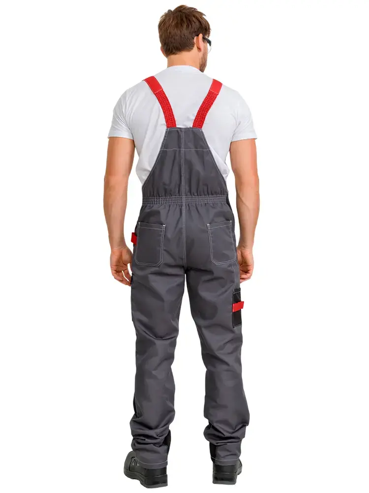 Полукомбинезон рабочий мужской летний RONTA PL207 темно-cерый, черный, красный