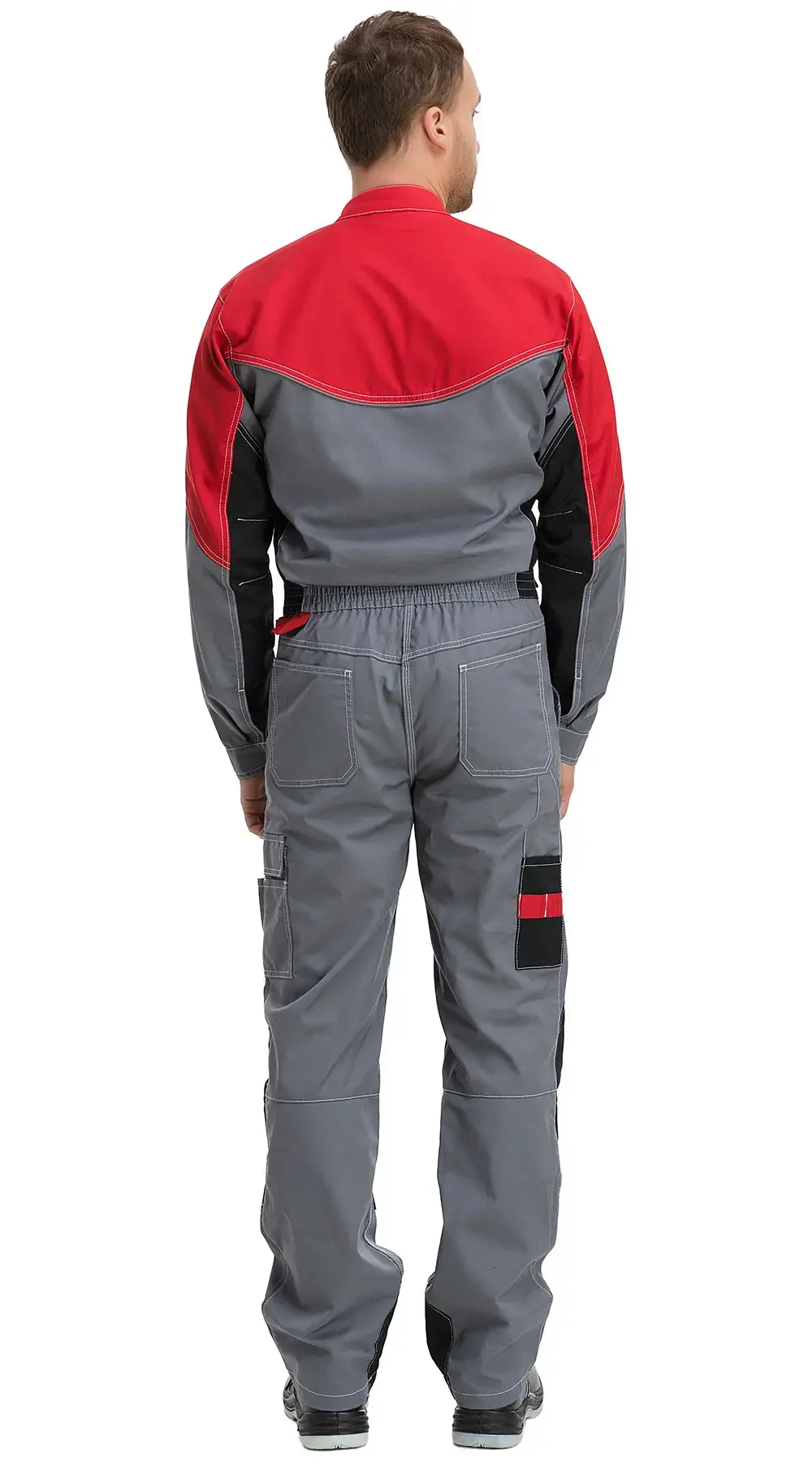 Комбинезон мужской летний Техноавиа "Реал" светло-серый, темно-серый, красный