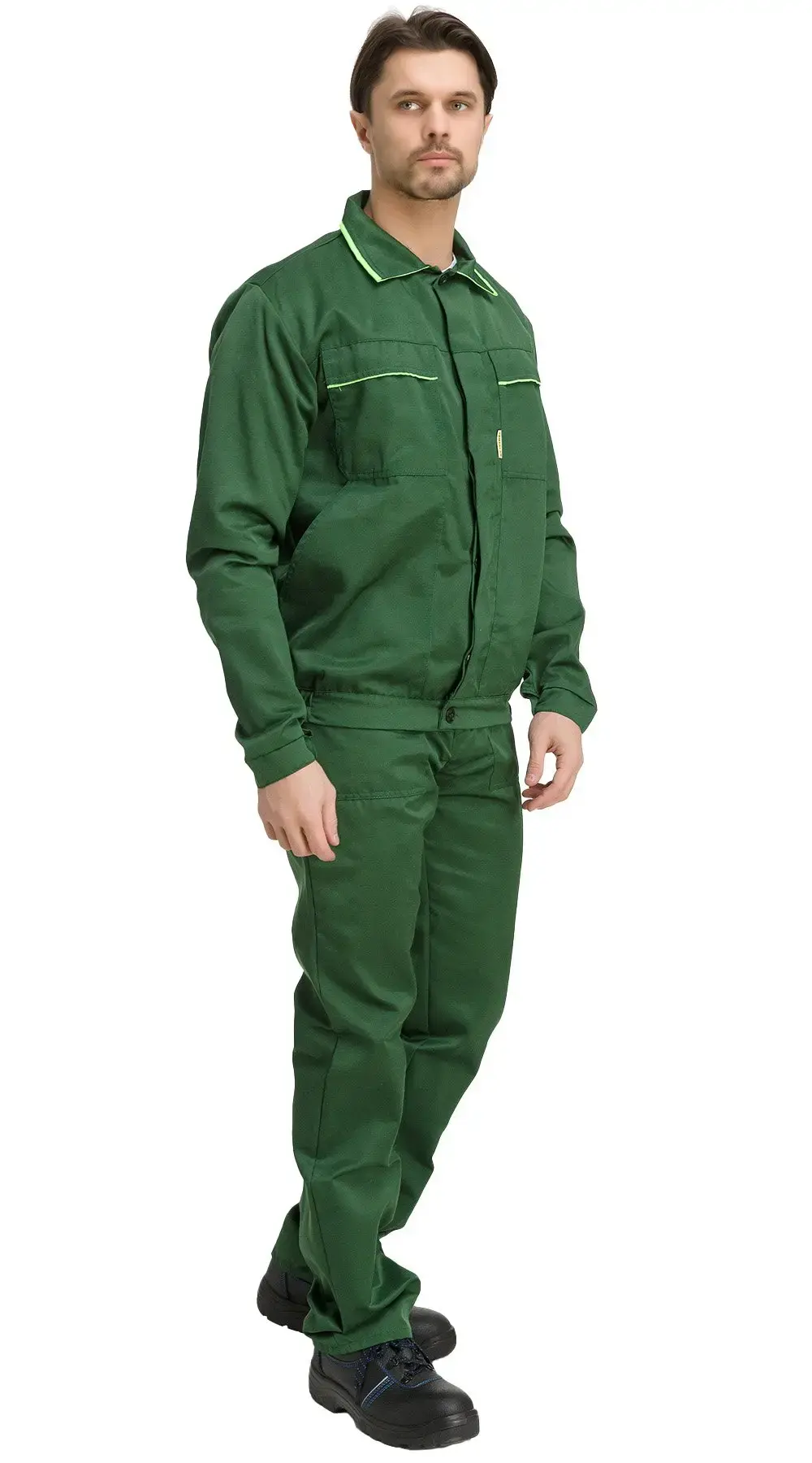 Костюм рабочий мужской летний RONTA KS622 с полукомбинезоном темно-зеленый, лаймовый