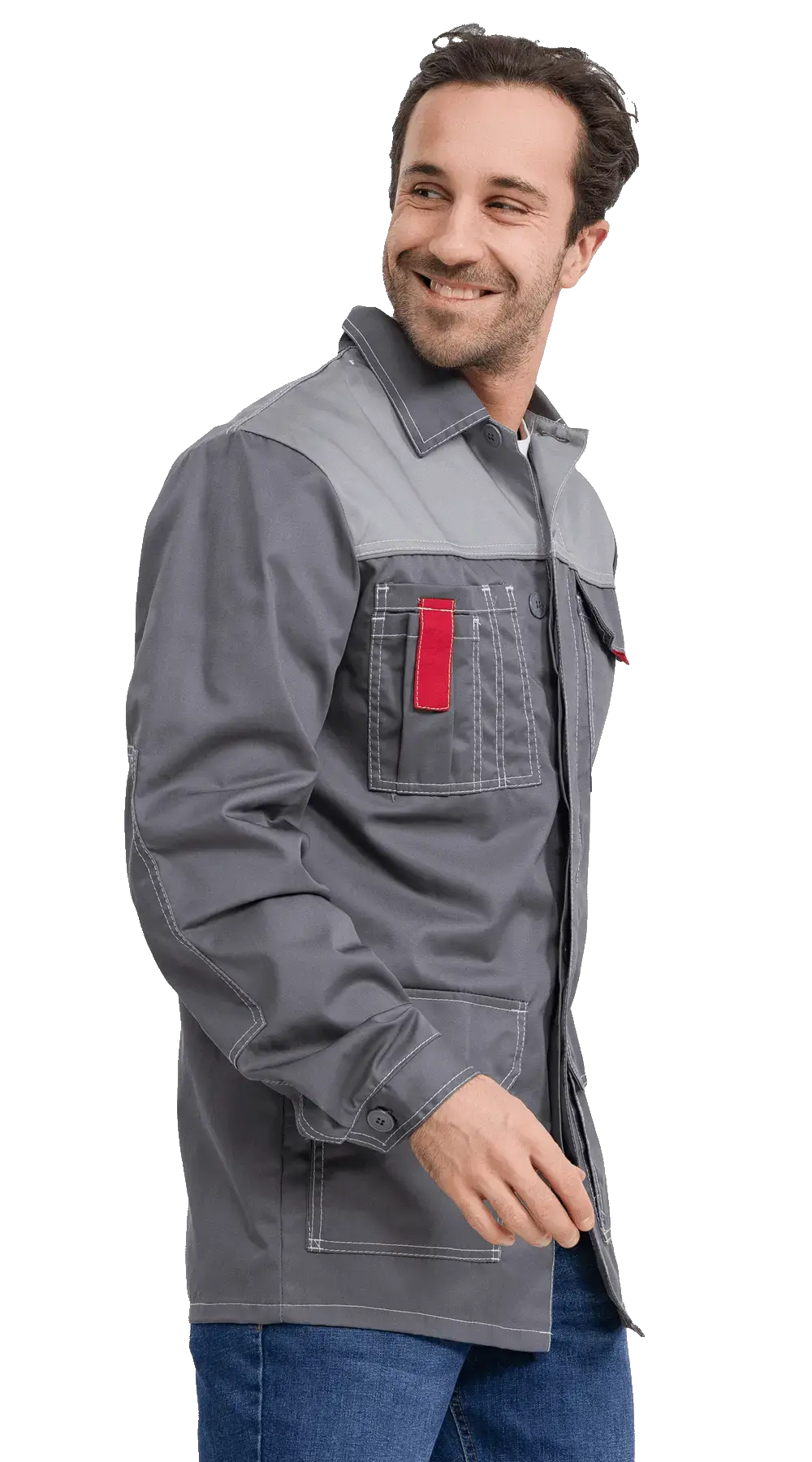 Куртка рабочая мужская летняя RONTA KR3090 темно-серый, светло-серый, красный