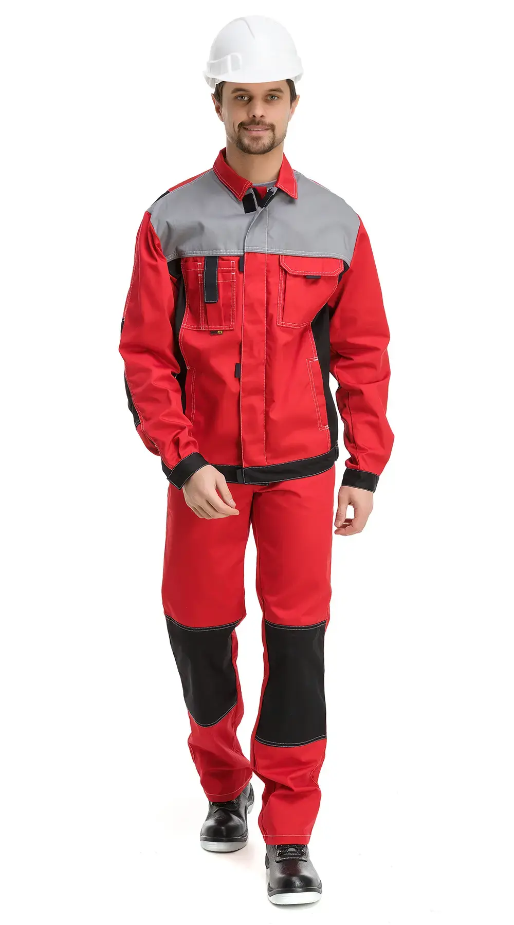 Костюм рабочий мужской летний RONTA KS212 с полукомбинезоном красный, серый, черный Костюм рабочий мужской летний RONTA KS212 с полукомбинезоном красный, серый, черный