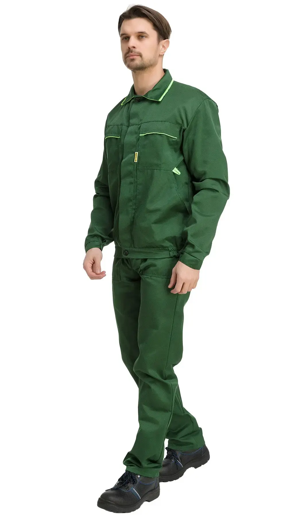 Костюм рабочий мужской летний RONTA KS622 с полукомбинезоном темно-зеленый, лаймовый