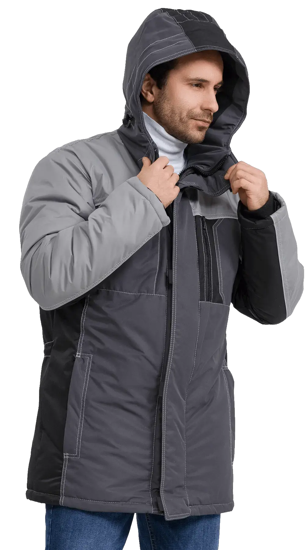 Куртка рабочая мужская зимняя утепленная RONTA KR615 MEMBRANE темно-серая, черная, светло-серая