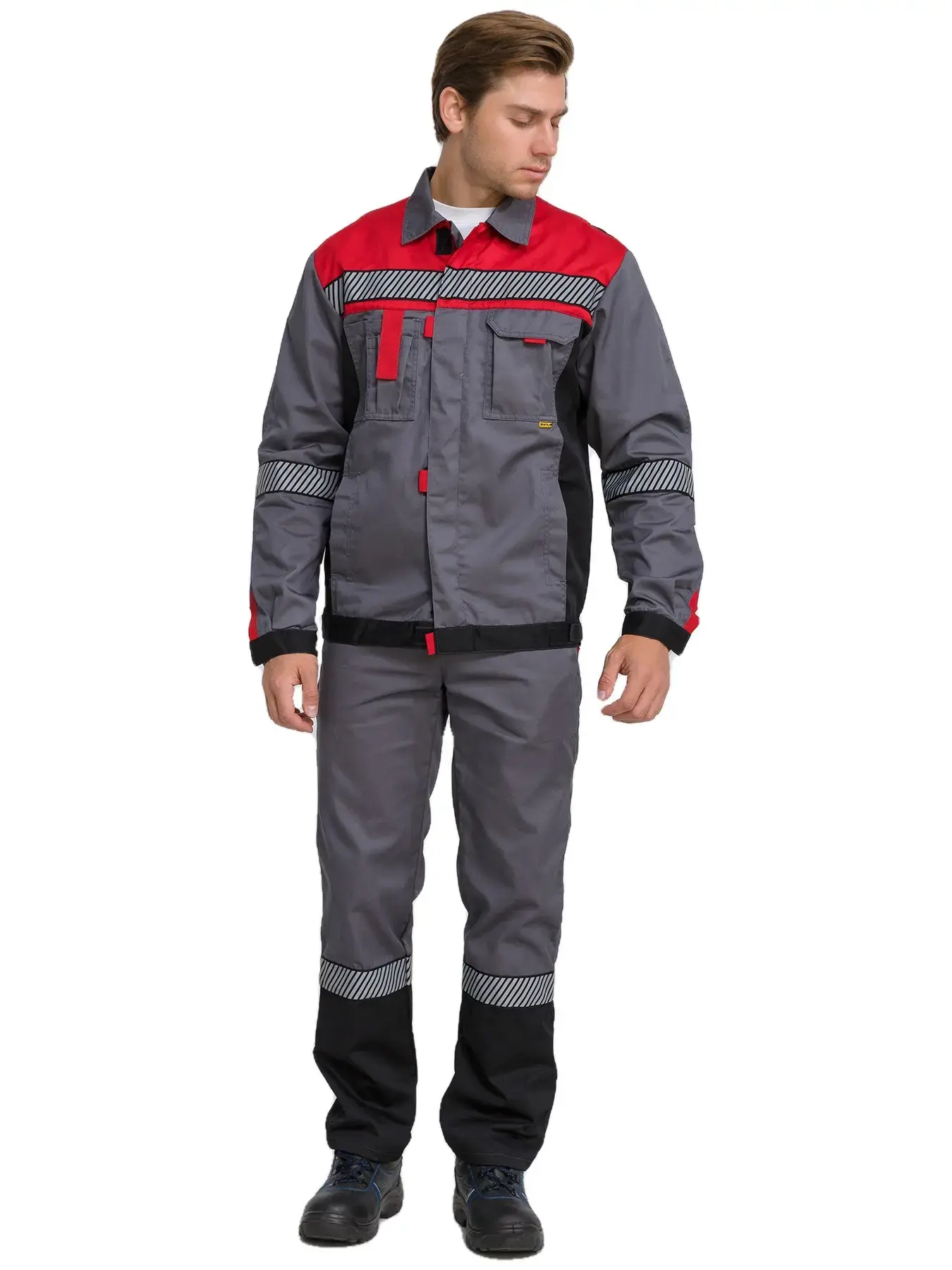 Костюм рабочий мужской летний RONTA KS262 с полукомбинезоном темно-серый, красный, черный