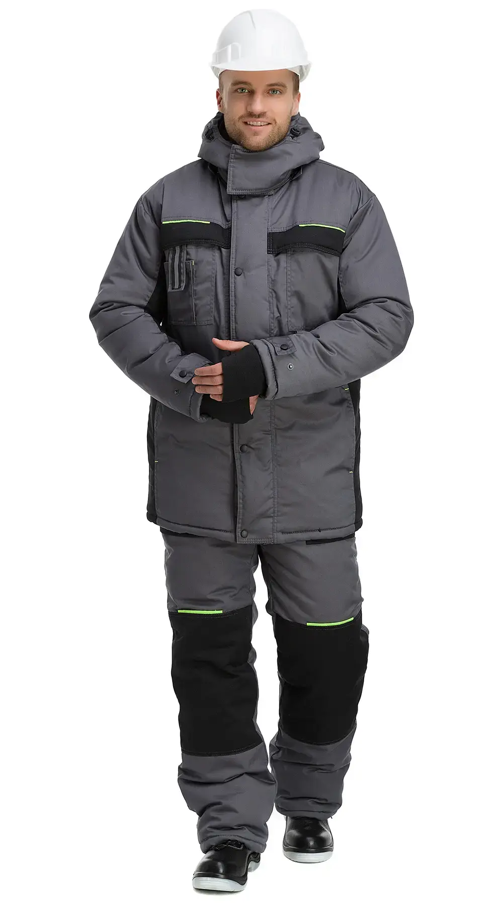 Костюм рабочий мужской утепленный зимний RONTA KS920 темно-серый, черный, лаймовый