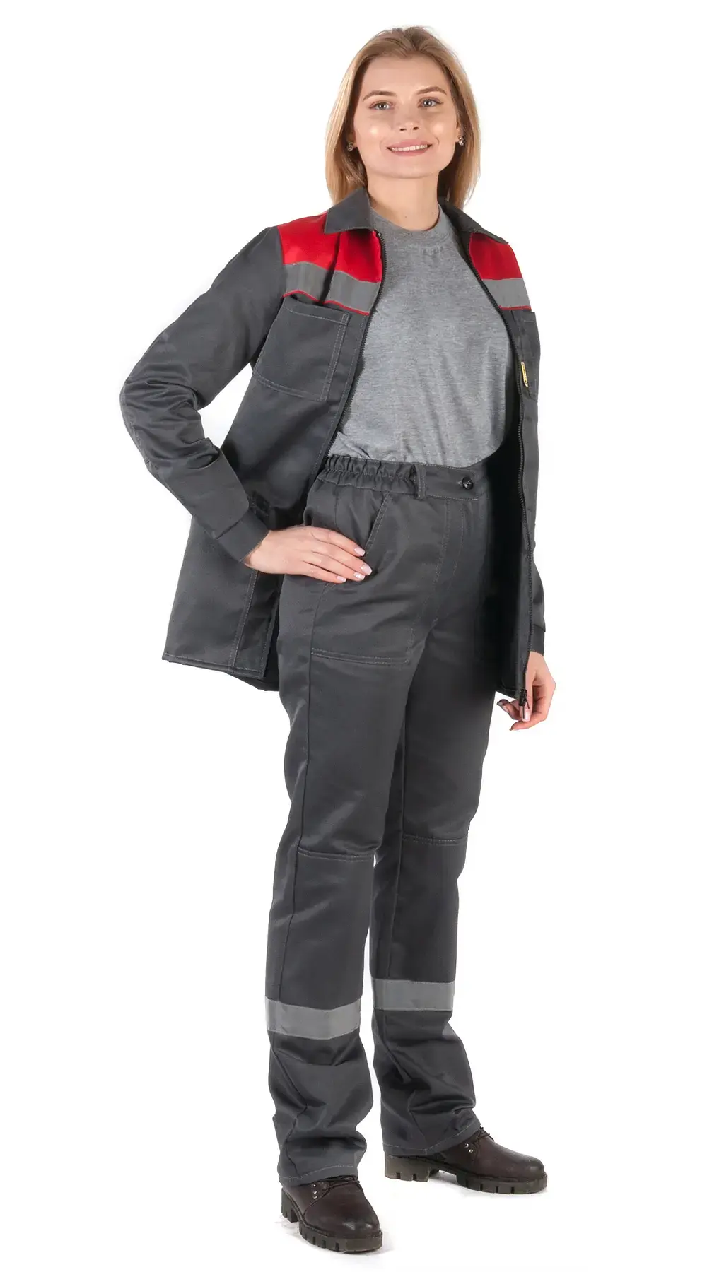 Костюм рабочий женский летний RONTA KS815 с брюками темно-серый, красный
