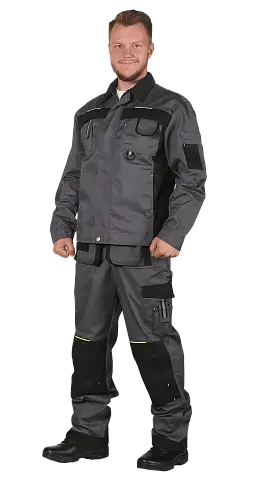 Костюм рабочий мужской летний RONTA KS813 с полукомбинезоном темно-серый, черный, лаймовый Костюм рабочий мужской летний RONTA KS813 с полукомбинезоном темно-серый, черный, лаймовый