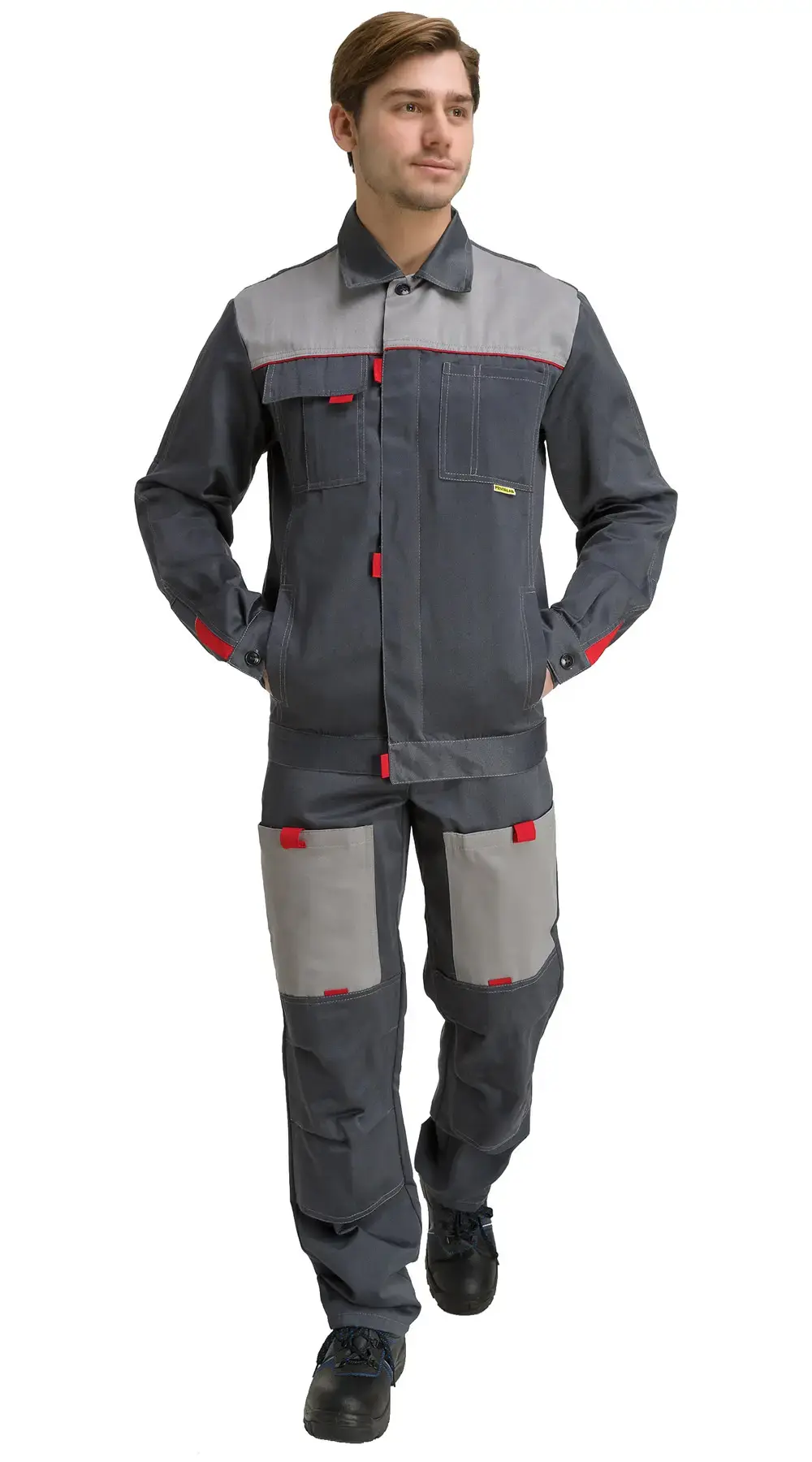 Костюм рабочий мужской летний RONTA KS809 с брюками темно-серый, светло-серый, красный