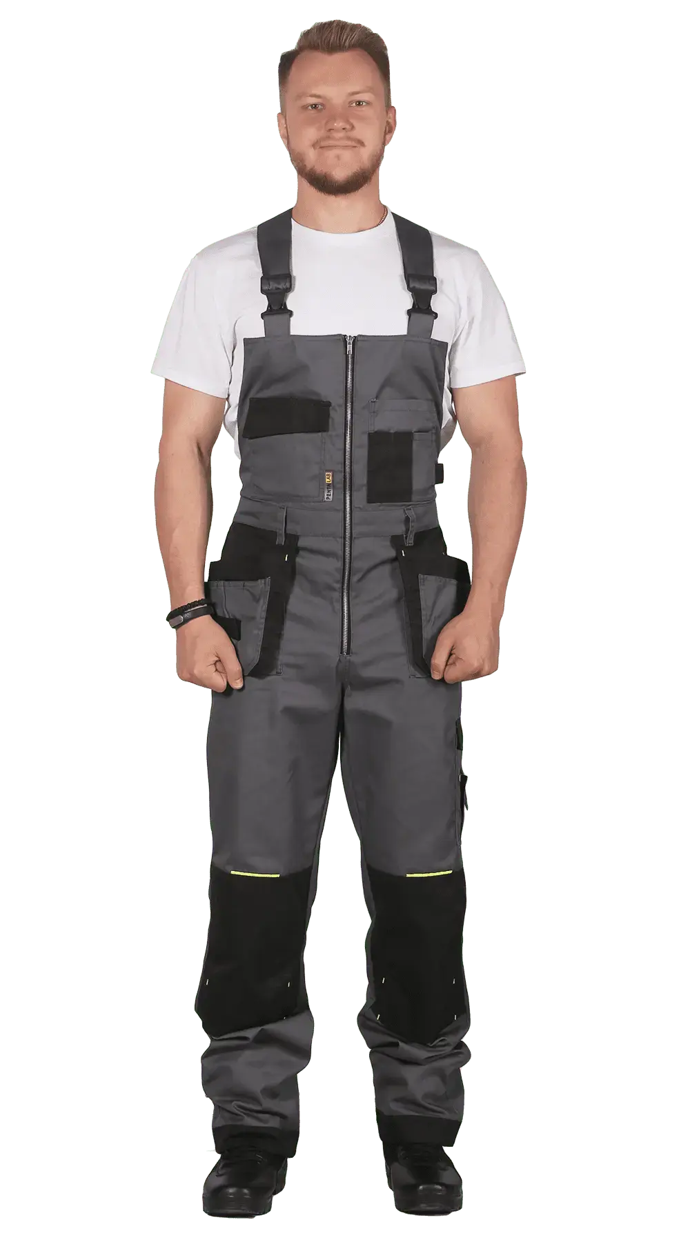 Костюм рабочий мужской летний RONTA KS813 с полукомбинезоном темно-серый, черный, лаймовый