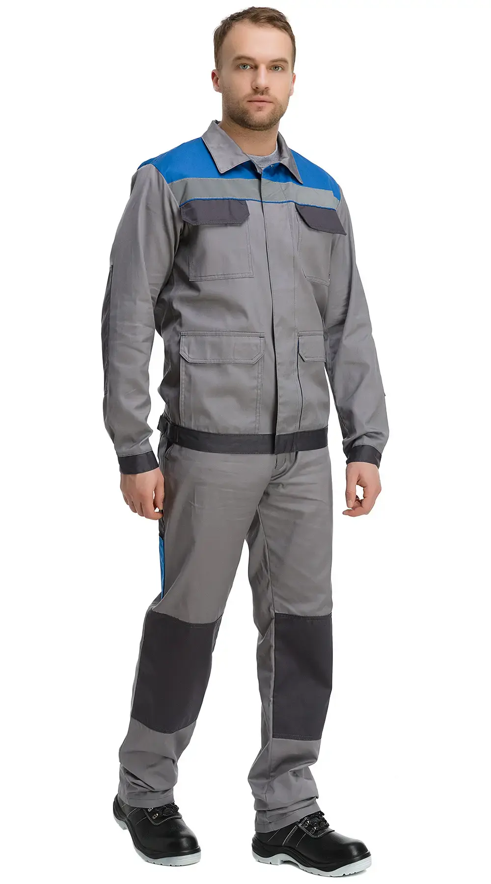 Костюм мужской летний Техноавиа "Сахара" с брюками светло-серый, васильковый