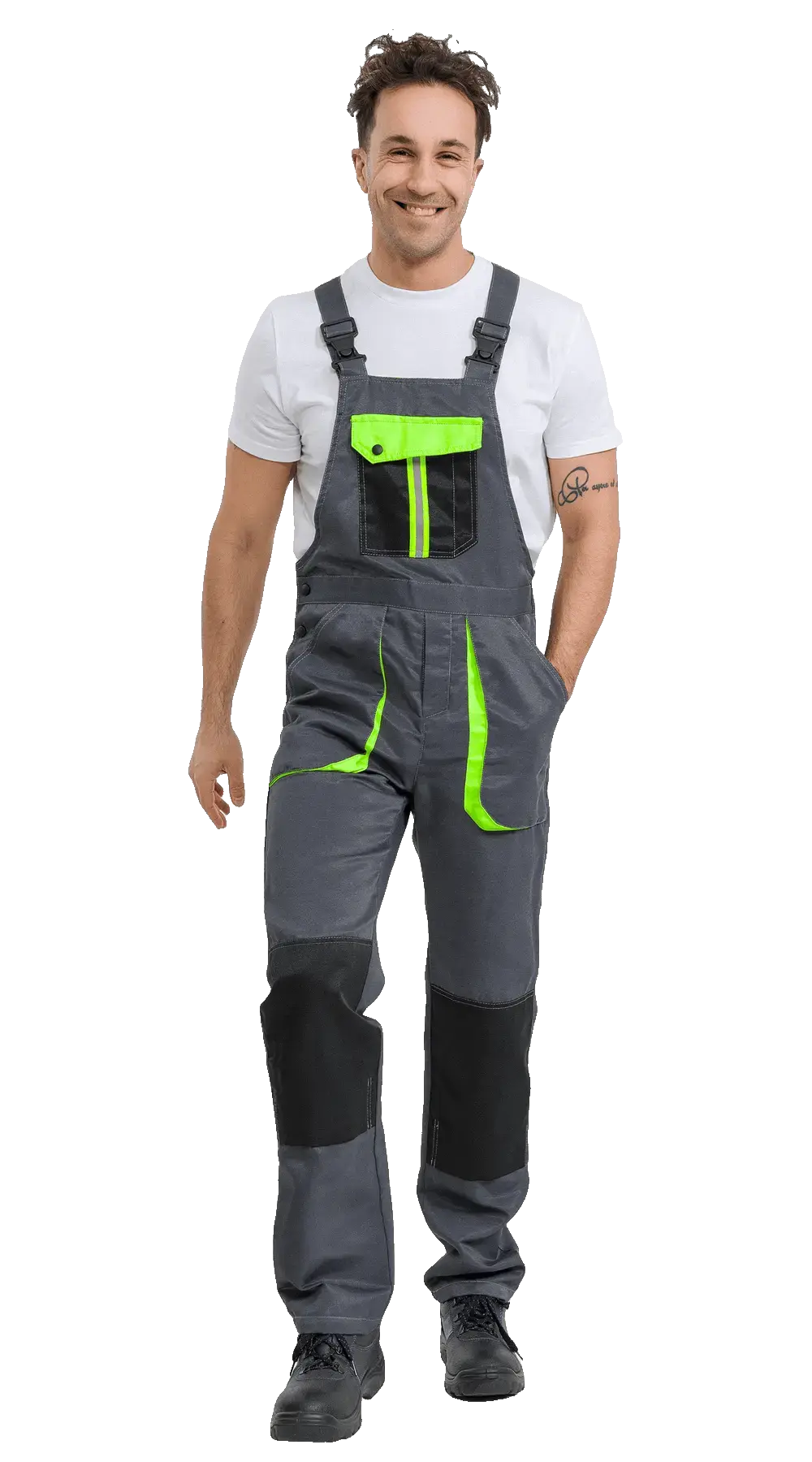Полукомбинезон рабочий мужской летний RONTA PL818 темно-серый, черный, лаймовый