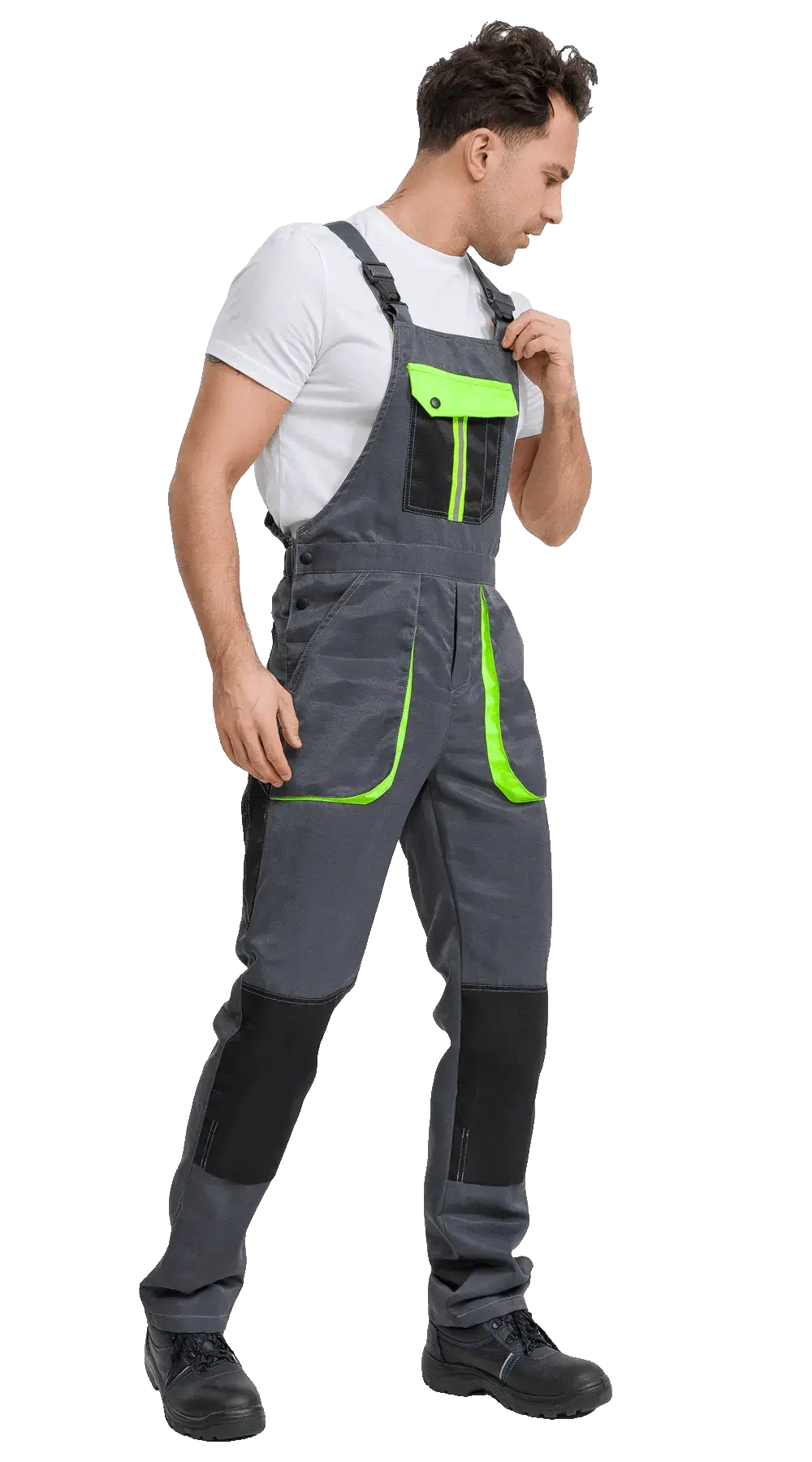 Полукомбинезон рабочий мужской летний RONTA PL818 темно-серый, черный, лаймовый