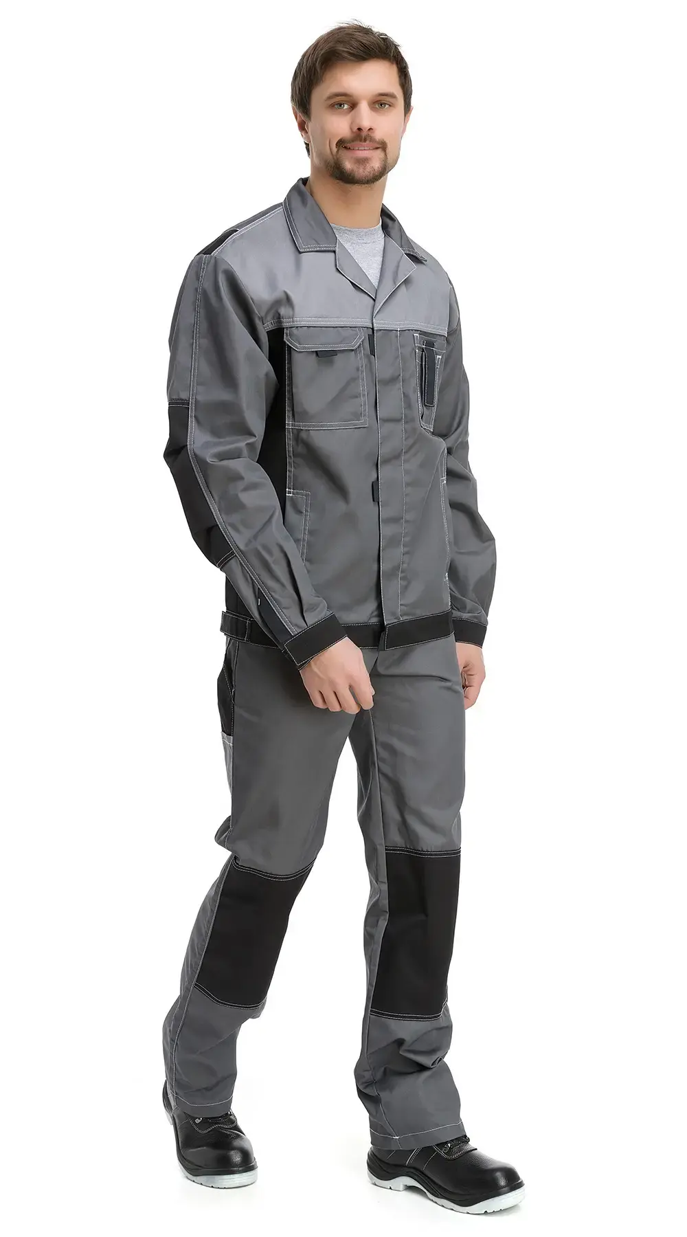 Костюм рабочий мужской летний RONTA KS212 с полукомбинезоном темно-серый, серый, черный