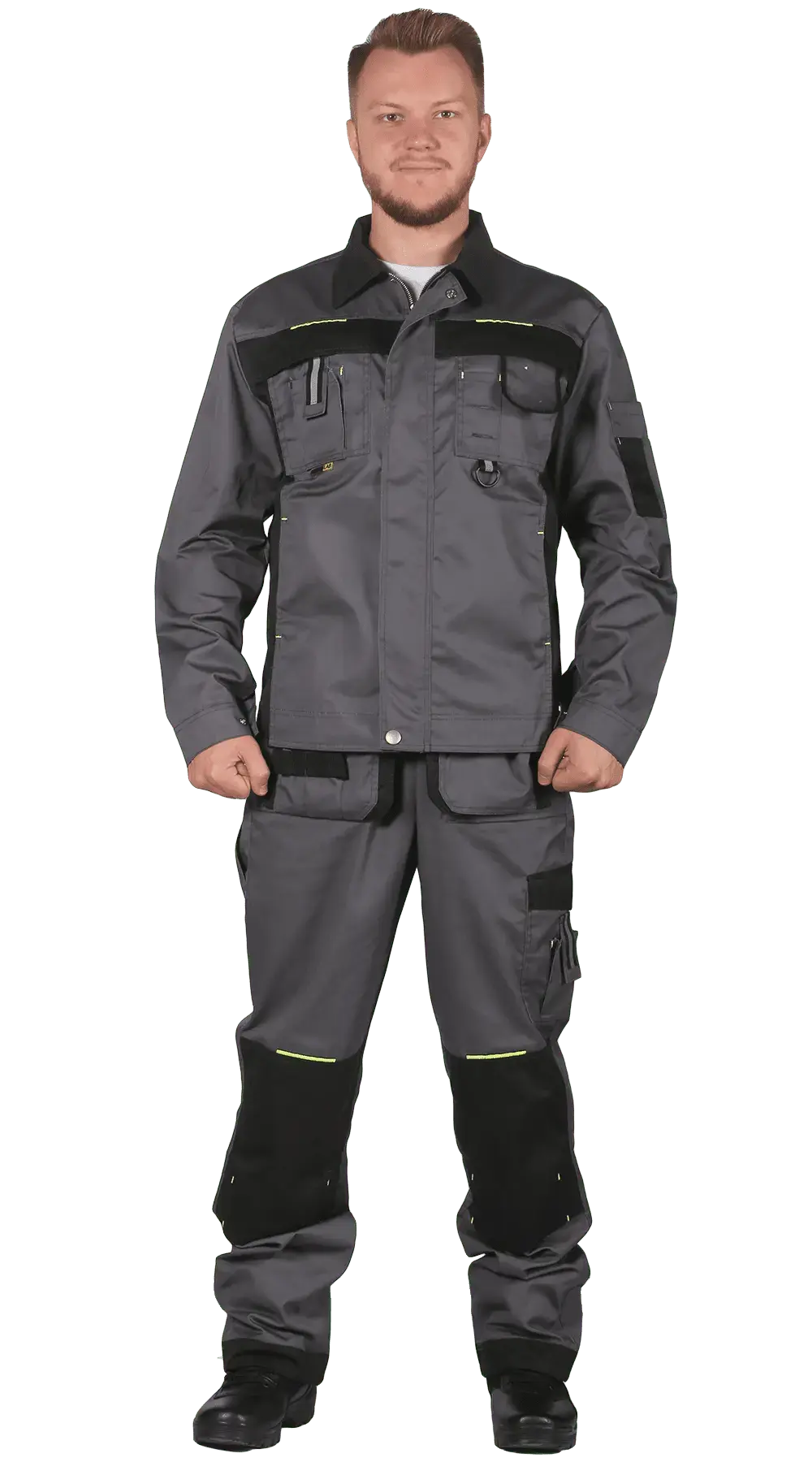 Костюм рабочий мужской летний RONTA KS813 с полукомбинезоном темно-серый, черный, лаймовый