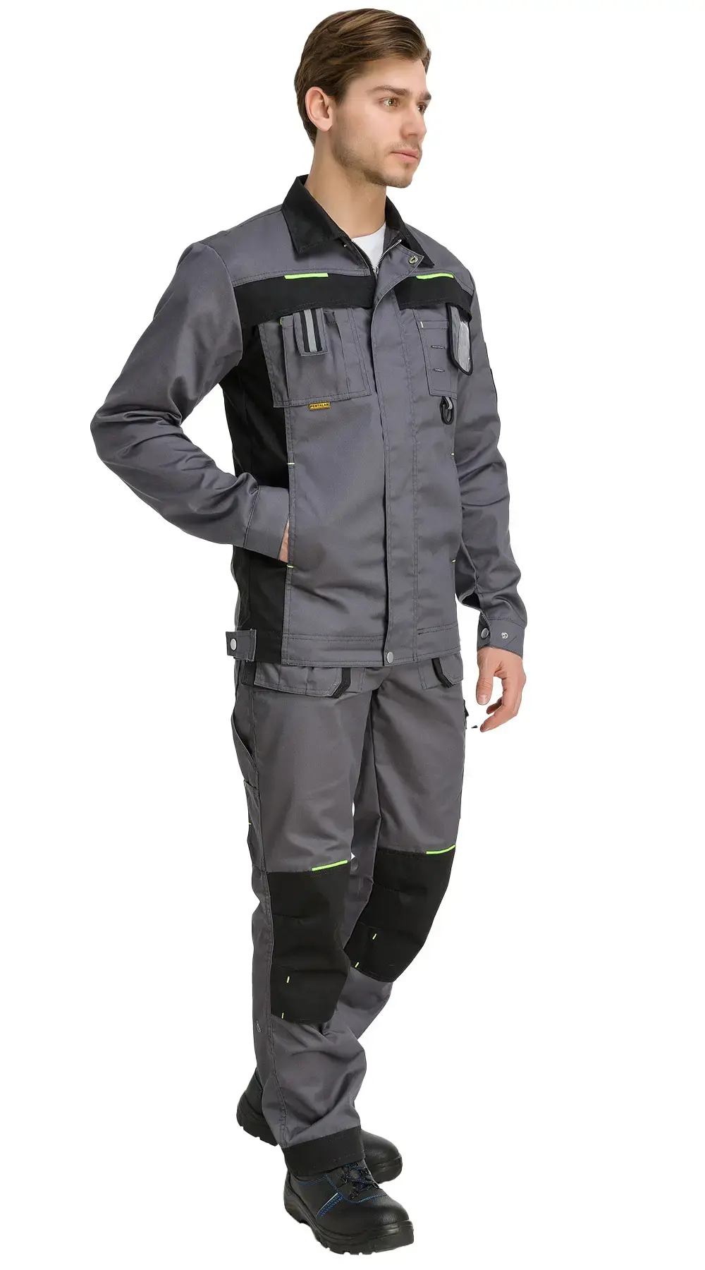 Костюм рабочий мужской летний RONTA KS810 с полукомбинезоном темно-серый, черный, лаймовый