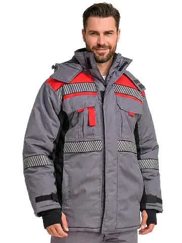 Куртка рабочая мужская зимняя утепленная RONTA KR585 с СОП темно-серая, черная, красная