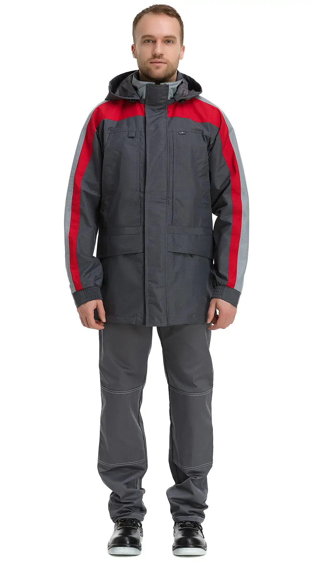 Куртка-ветровка рабочая мужская летняя Техноавиа "Реал" темно-серая, светло-серая, красная