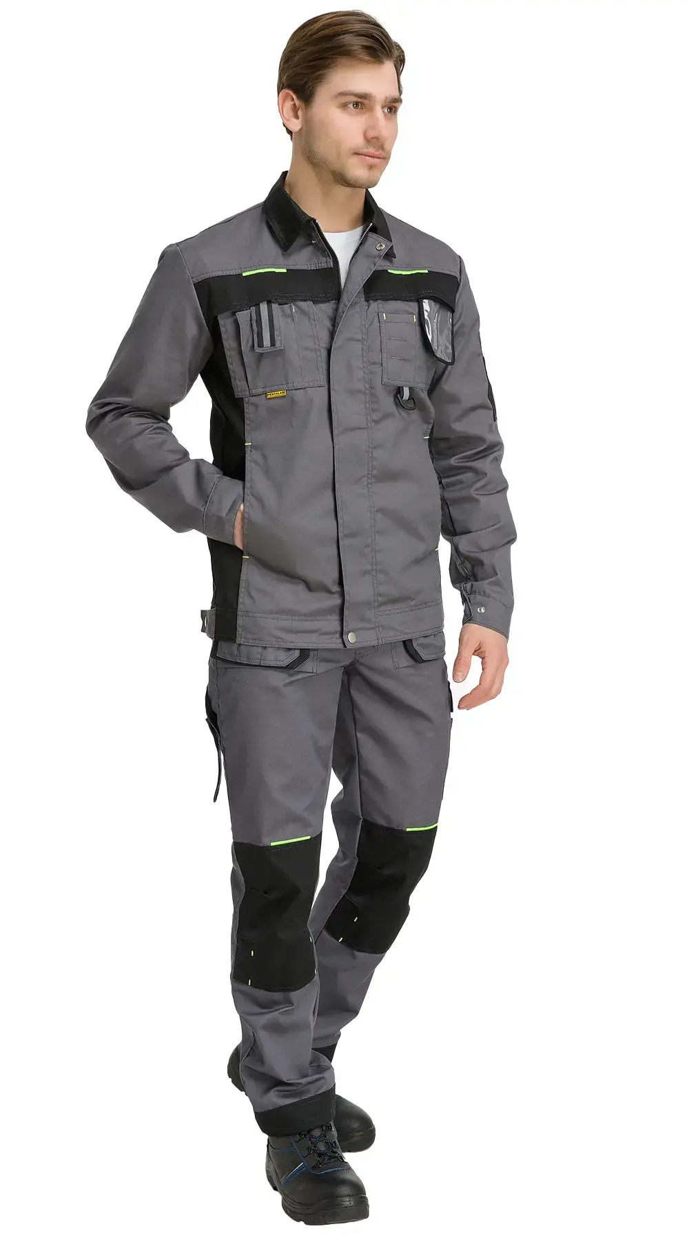 Костюм рабочий мужской летний RONTA KS808 с брюками темно-серый, черный, лаймовый