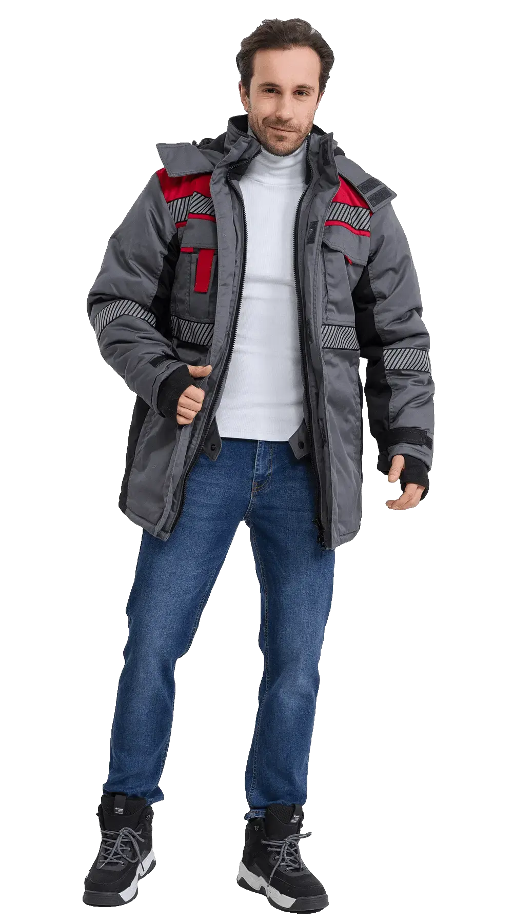 Куртка рабочая мужская зимняя утепленная RONTA KR585 с СОП темно-серая, черная, красная