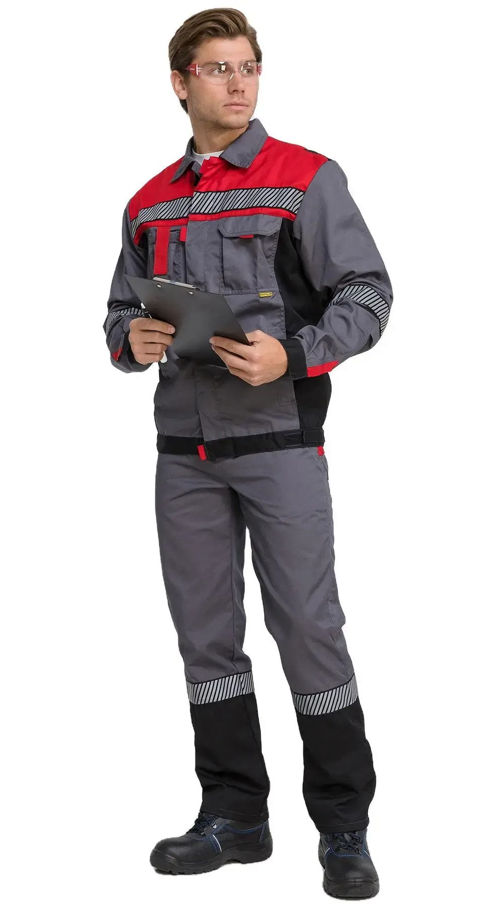 Костюм рабочий мужской летний RONTA KS262 с полукомбинезоном темно-серый, красный, черный