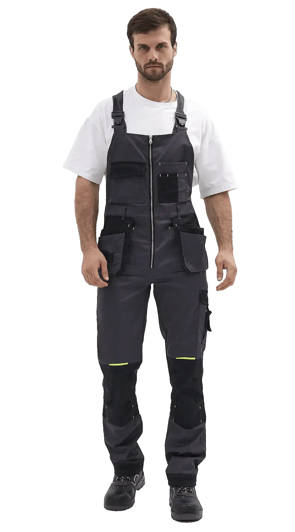 Полукомбинезон рабочий мужской летний RONTA PL813 темно-серый, черный, лаймовый