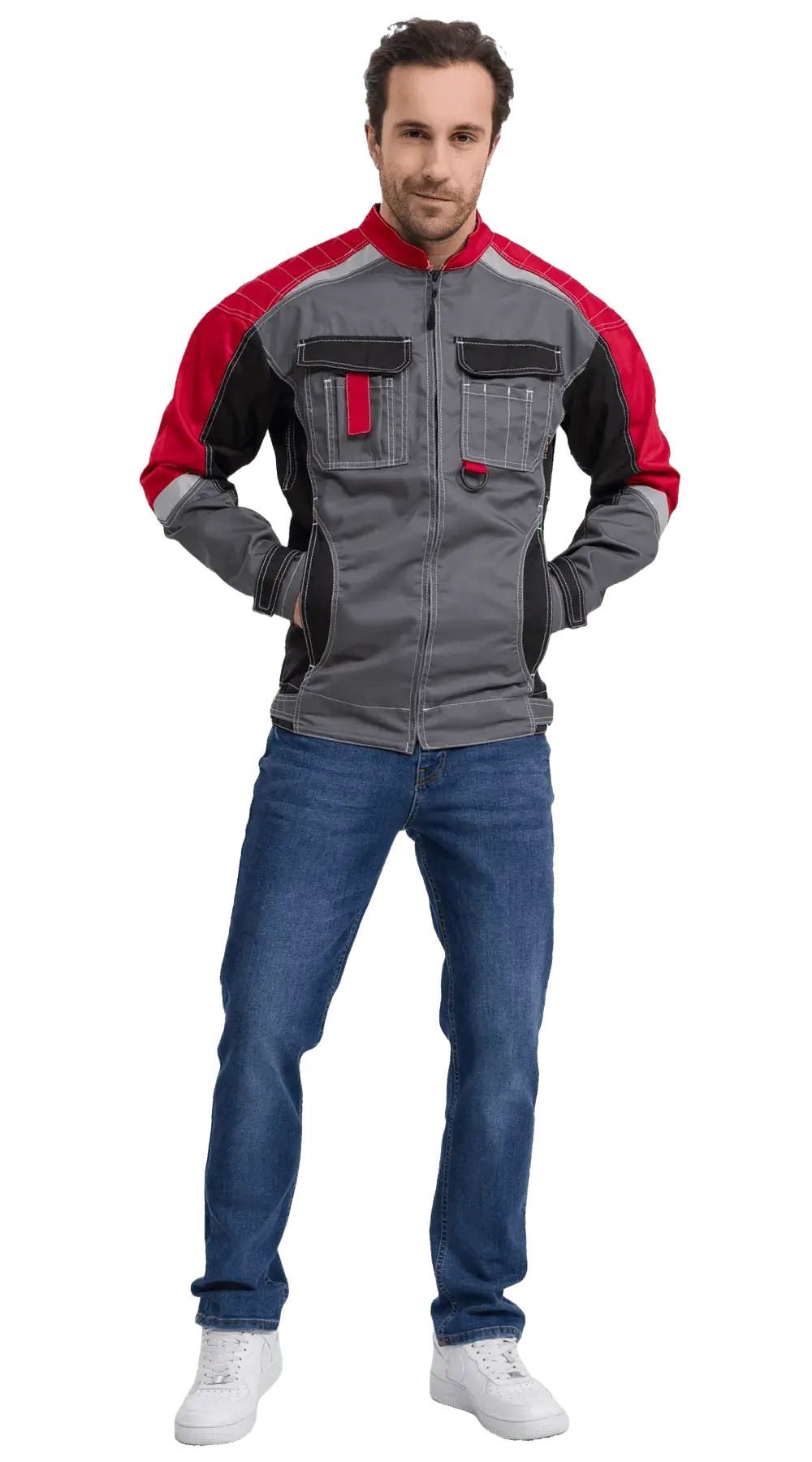 Куртка рабочая мужская летняя RONTA KR206 темно-серый, черный, красный