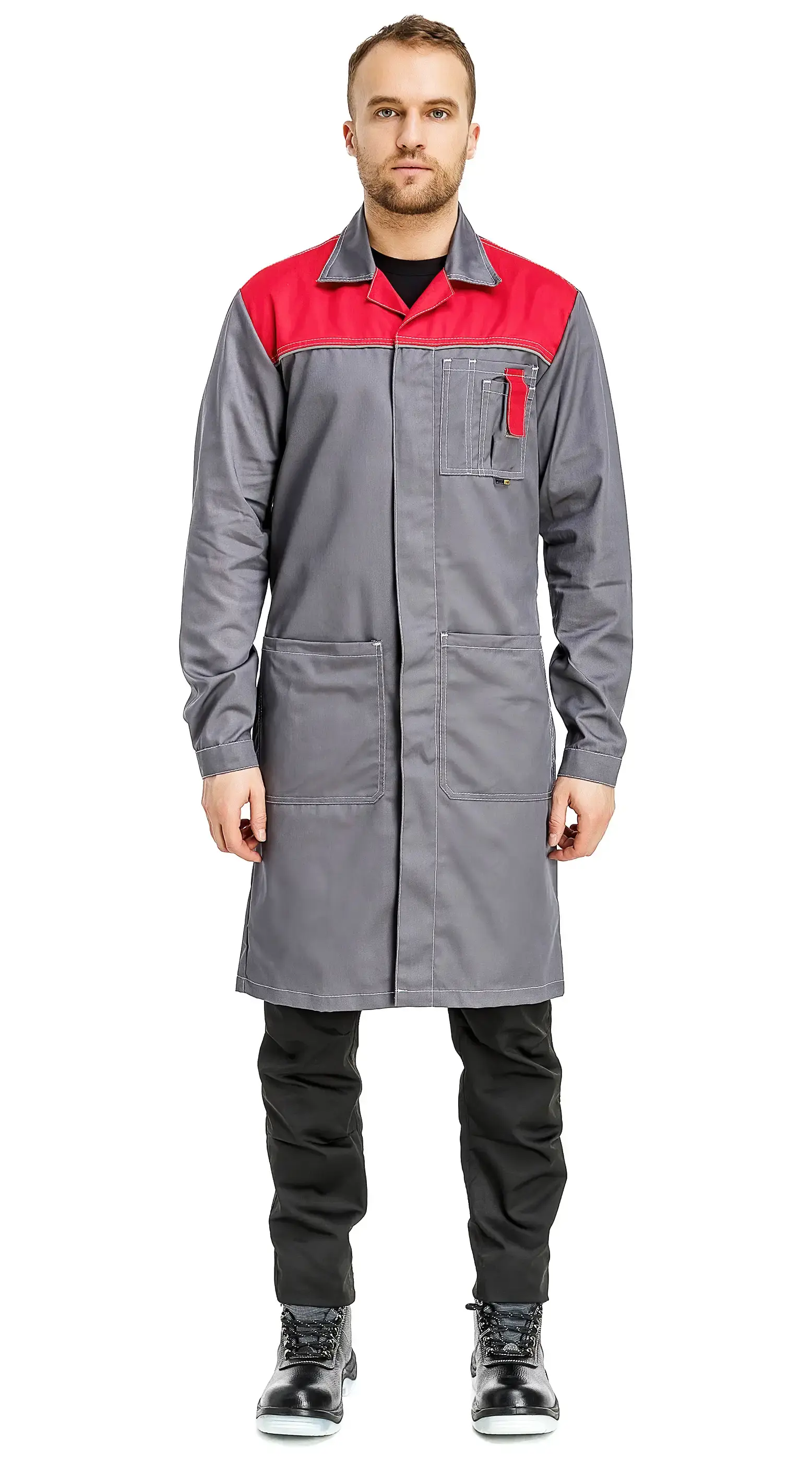 Халат рабочий мужской летний RONTA HL102 темно-серый, красный
